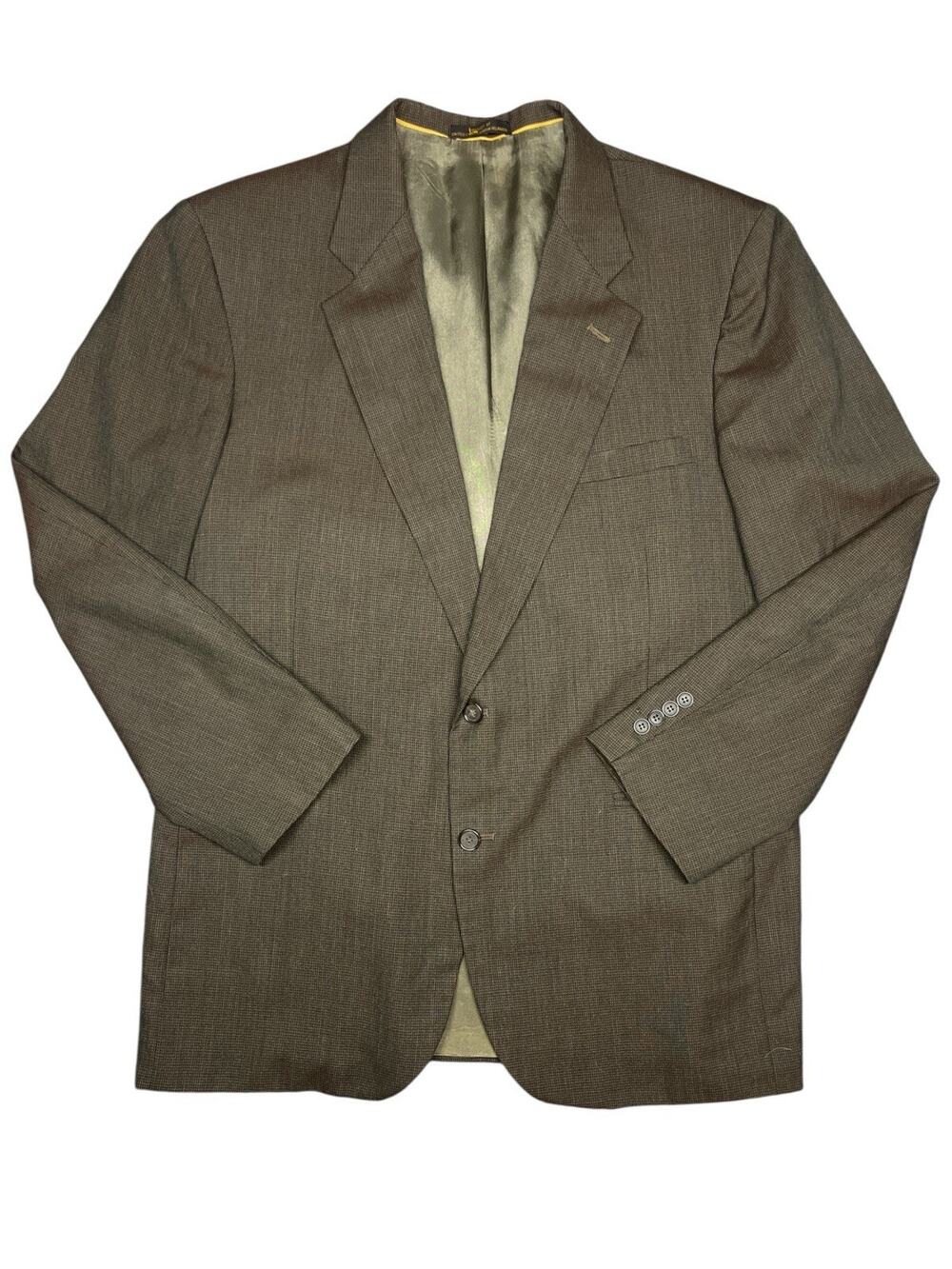 Vintage Stanley Blacker 46L 100% Wool Blazer Brown Micro Check Made in USA